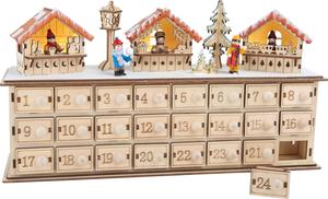 Adventi naptár - adventi vásár - világító asztali dísz, fa adventi naptár