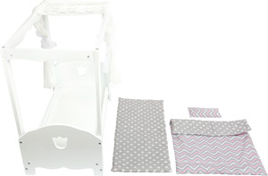 Játék babaágy baldachinnal és ágynemű szett