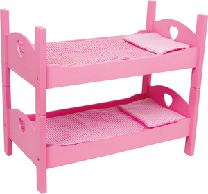 Rózsaszín fa játék emeletes babaágy ágyneművel