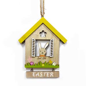 Felakasztható dísz - húsvéti dekoráció - házikó nyuszival - easter feliratos fadísz