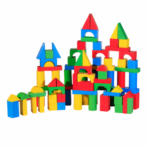 Fa építőkocka - 100 darabos, színes